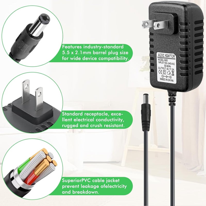 MADOWL AC DC Power Supply Adapter Charger, 9V,2A, 110V AC, 5.5 x 2.1mm Center Positive, Compatible with Guitar Pedal, Piano Keyboard - Image 5